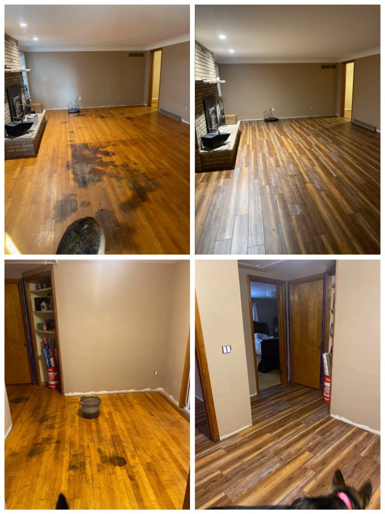 Waterproof luxury vinyl plank flooring over top Hardwood