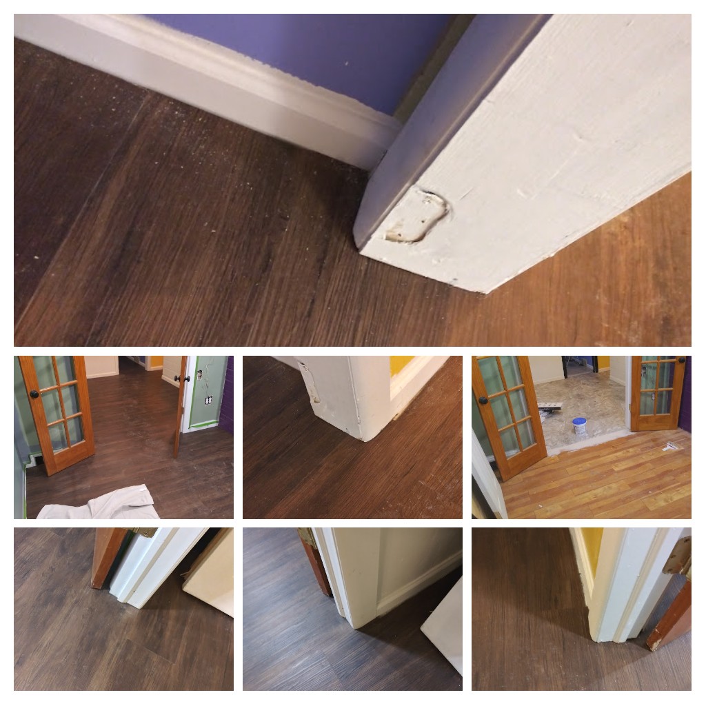 Luxury vinyl plank flooring installed in the doorways